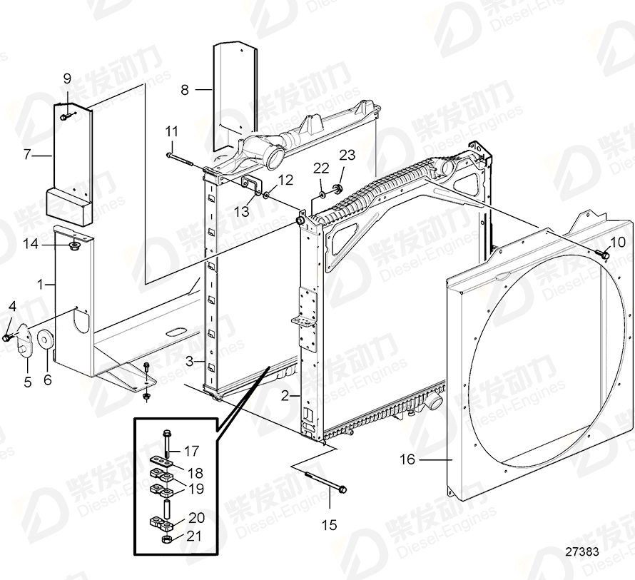 volvo penta Radiator casing 3837475 Drawing volvo penta Radiator casing 3837475 Drawing